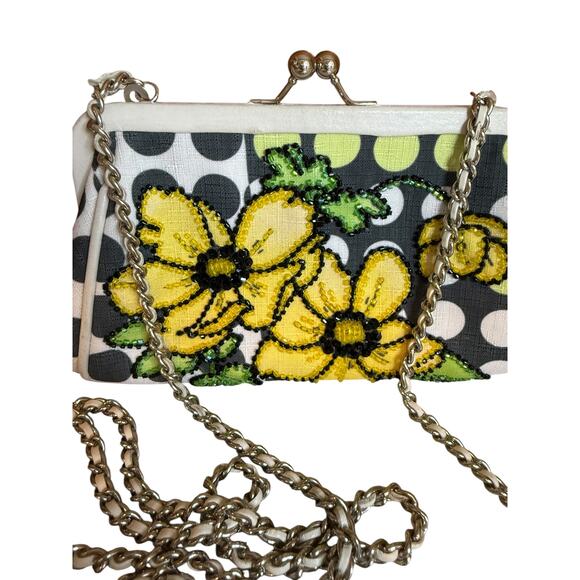 Isabella Fiore Chain Detail Beaded Floral Special Occassion Bag Purse - Picture 2 of 10